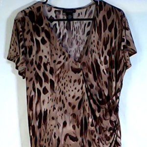Rafaella Petites Brown Animal Print Short Sleeve Cross Front Blouse Size L